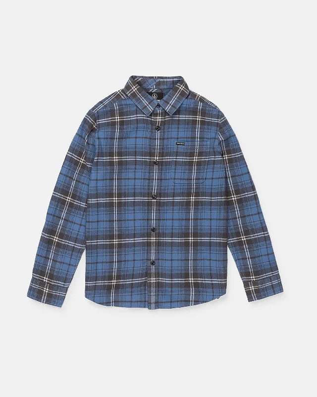 vintage style short sleeve t-shirt -Big Boys Caden Plaid Long Sleeve Shirt - Blue