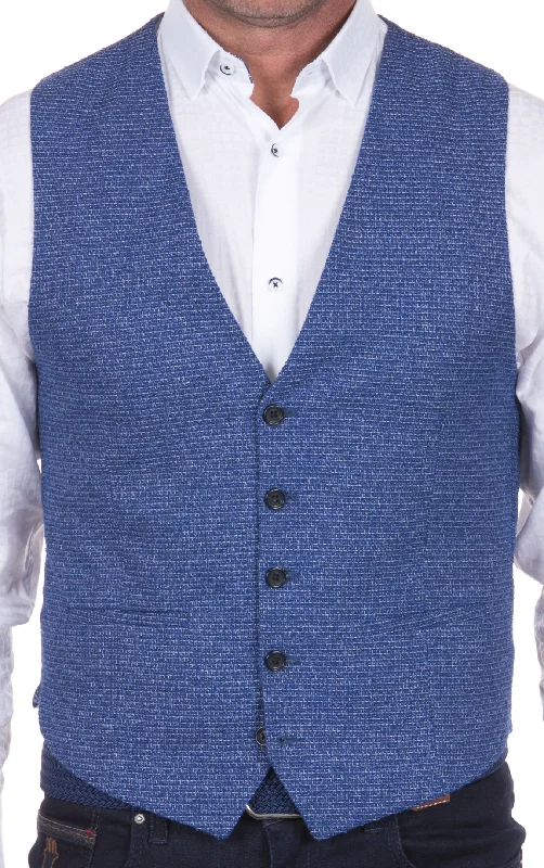 winter jacket with high collar-Blue Dobby Woven Vest