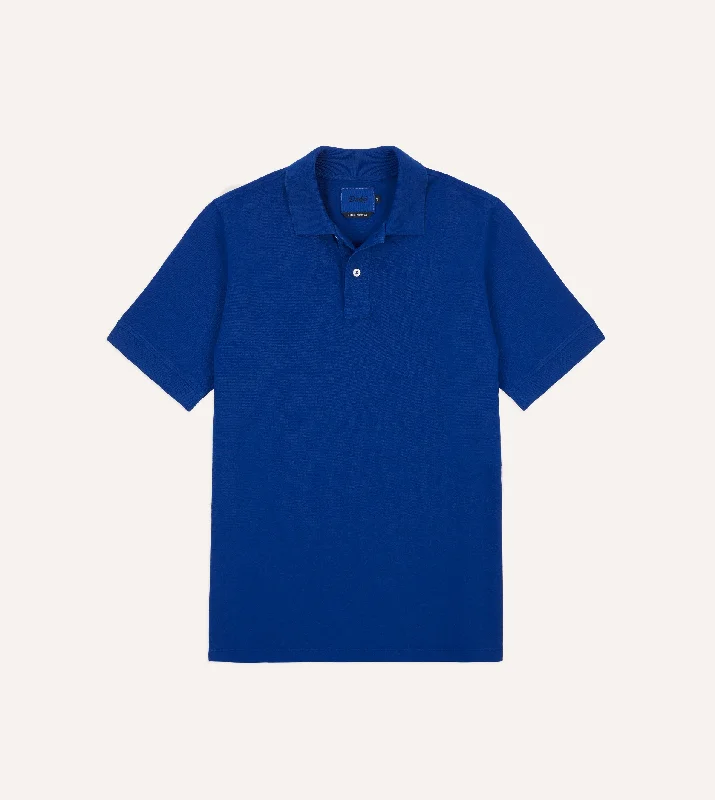 hoodie with warm tones -Blue Piqué Cotton Polo Shirt