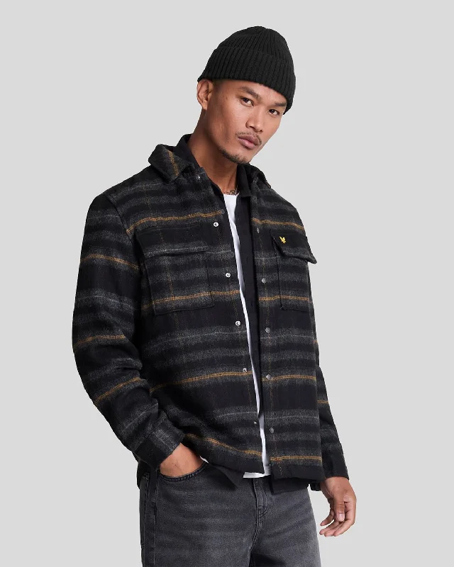 men’s multi-pocket jacket-Brushed Tartan Overshirt