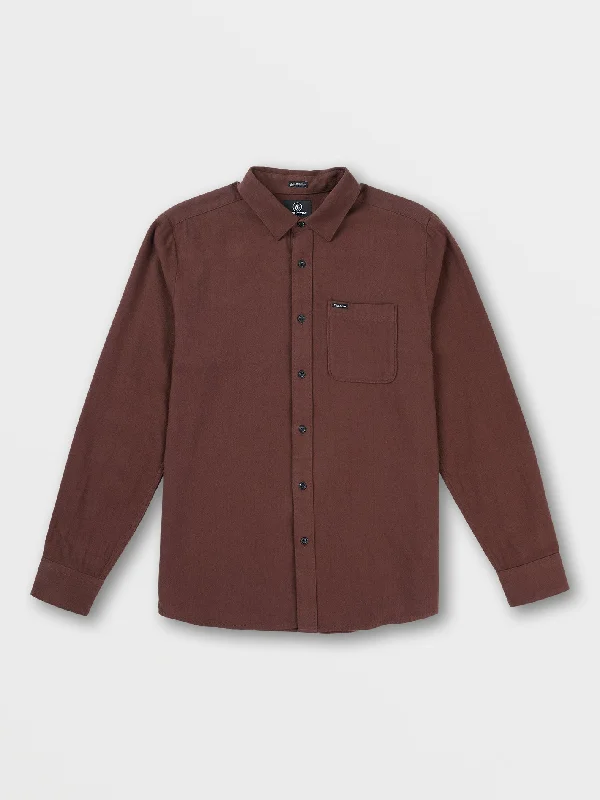 short sleeve t-shirt for travel -Caden Solid Long Sleeve Shirt - Mahogany