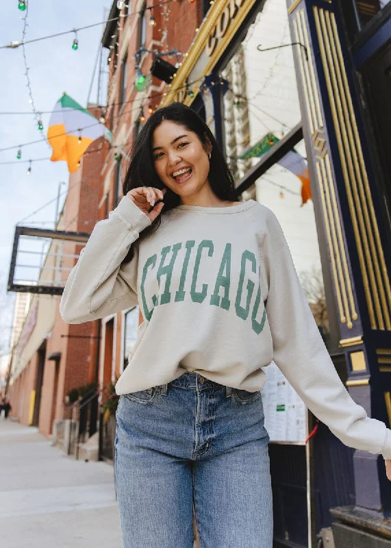 hoodie with loose hood design -Chicago Classic Crew Sweatshirt – Vintage Feather & Green