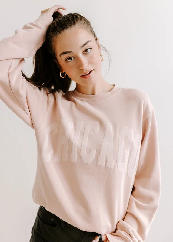 hoodie with a sporty twist -Chicago Collegiate Puff Sweatshirt - Dusty Pink