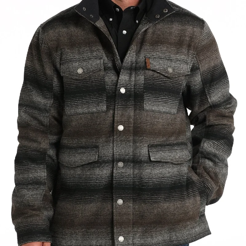 insulated windproof jacket-Cinch Men's Southwest Striped Frontier Coat in Gray