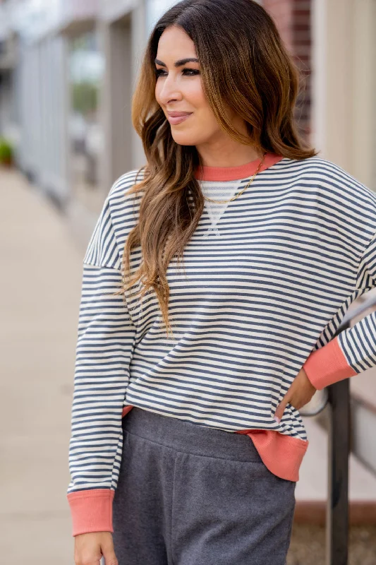 hoodie with double layers -Colorpop Striped Sweatshirt