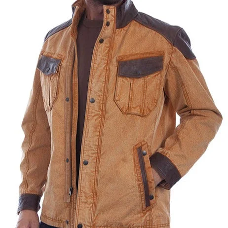 insulated bomber jacket for men-Scully Men's Leather And Canvas Trimmed Jacket