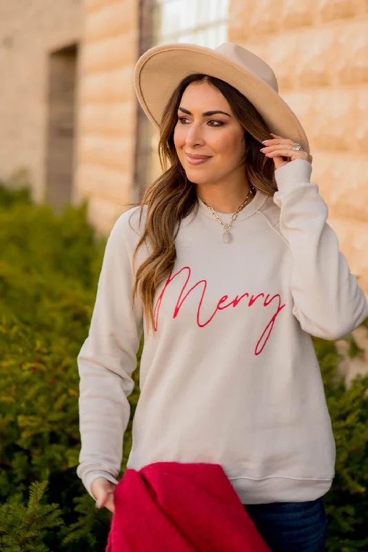 hoodie with a modern, edgy feel -Cursive Merry Graphic Sweatshirt