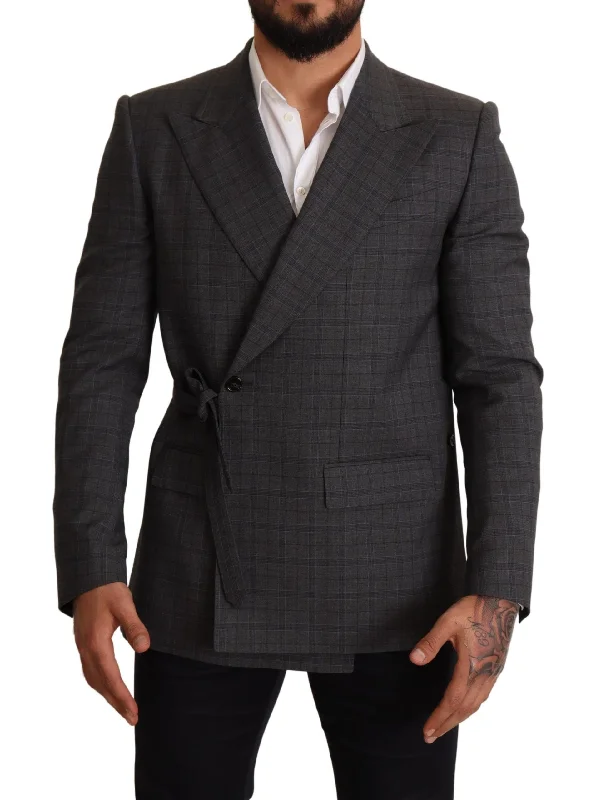 women’s quilted winter jacket-Dolce & Gabbana Chic  Check Martini Slim Fit Double-Breasted Men's Blazer