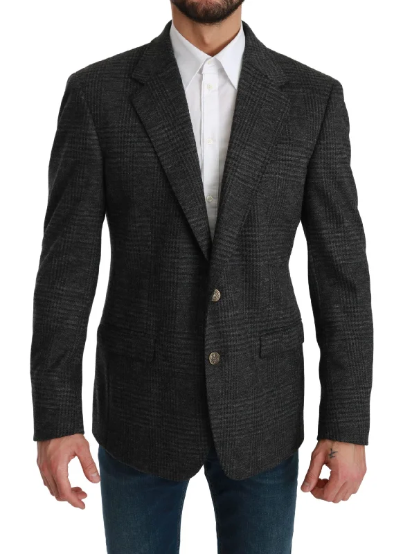 winter jacket with fur collar-Dolce & Gabbana Elegant  Plaid Virgin Wool Men's Blazer