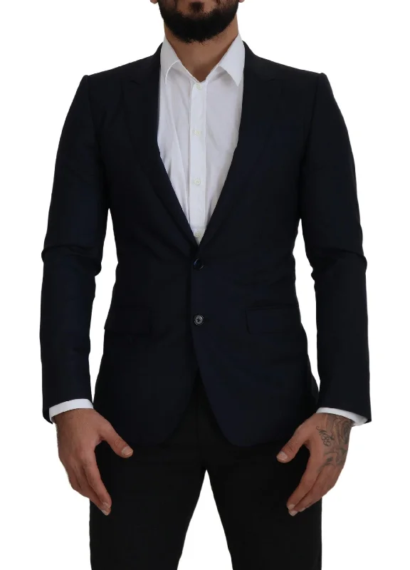 stylish zippered jacket for men-Dolce & Gabbana Elegant Single Breasted Wool Silk Men's Blazer