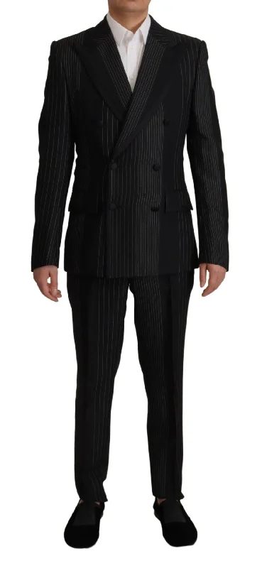 men’s rugged winter jacket-Dolce & Gabbana Elegant  Striped Slim Fit Two-Piece Men's Suit