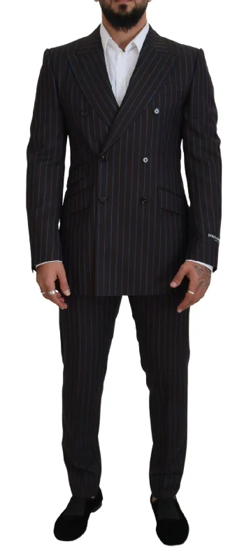 puffer jacket with zipper-Dolce & Gabbana Elegant  Striped Virgin Wool Men's Suit