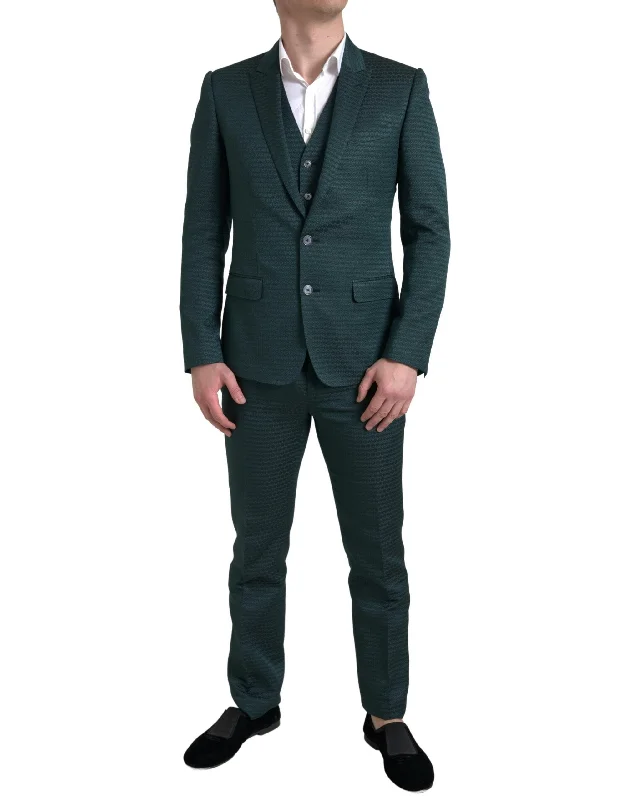 men’s athletic performance jacket-Dolce & Gabbana Emerald Elegance Slim Fit 3-Piece Men's Suit