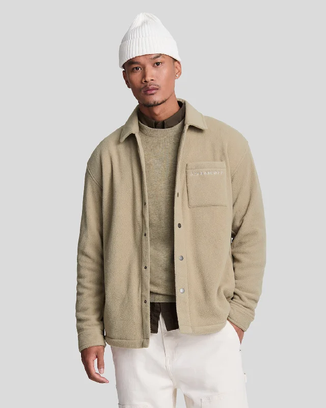 men’s bomber jacket with zipper-Embroidered Fleece Overshirt