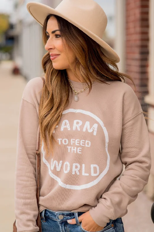 hoodie with simple, elegant design -Farm To Feed The World Graphic Crewneck