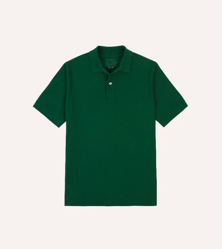 hoodie for cozy weekend getaways -Green Piqué Cotton Polo Shirt