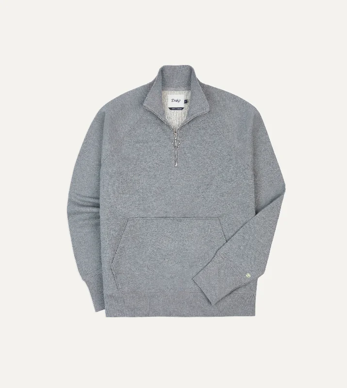 hoodie for afternoon walks -Grey Cotton Quarter Zip Sweatshirt