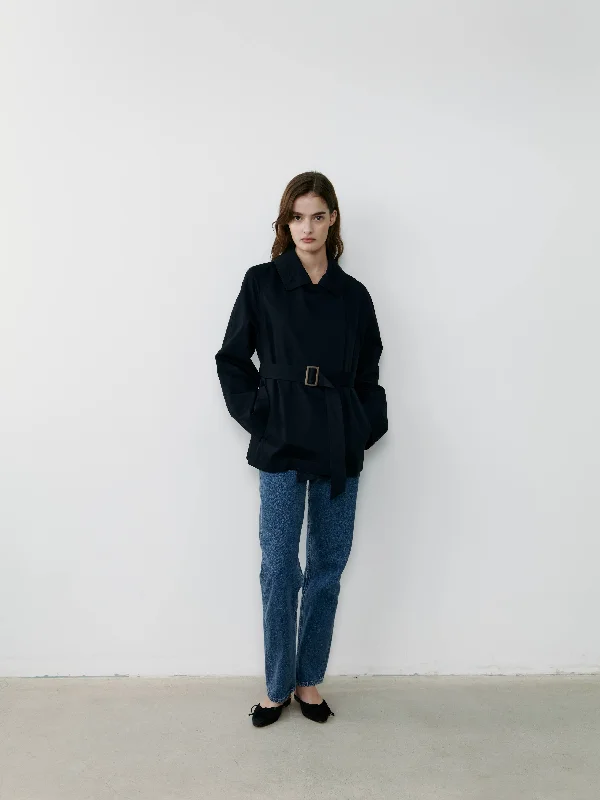 women’s athletic jacket-THE TAILORED TRENCH JACKET- NAVY