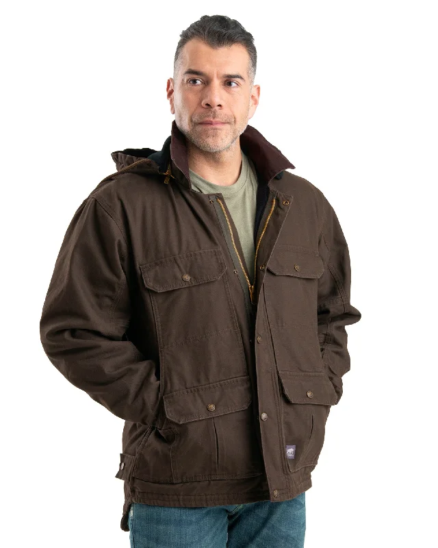 stylish hooded jacket-Men's Washed Duck Zip-Off Hooded Work Coat