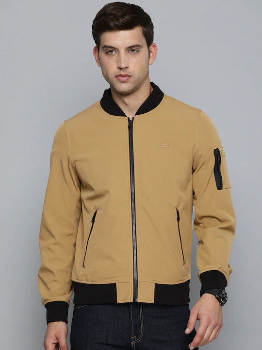 lightweight nylon jacket-Men's Solid Band Neck Bomber Jacket