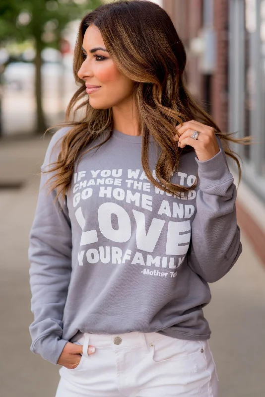 hoodie with graphic art prints -Love Your Family Graphic Crewneck