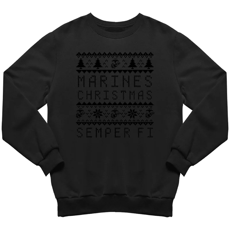 hoodie with oversized drawstrings -Marines Blackout Christmas Sweatshirt