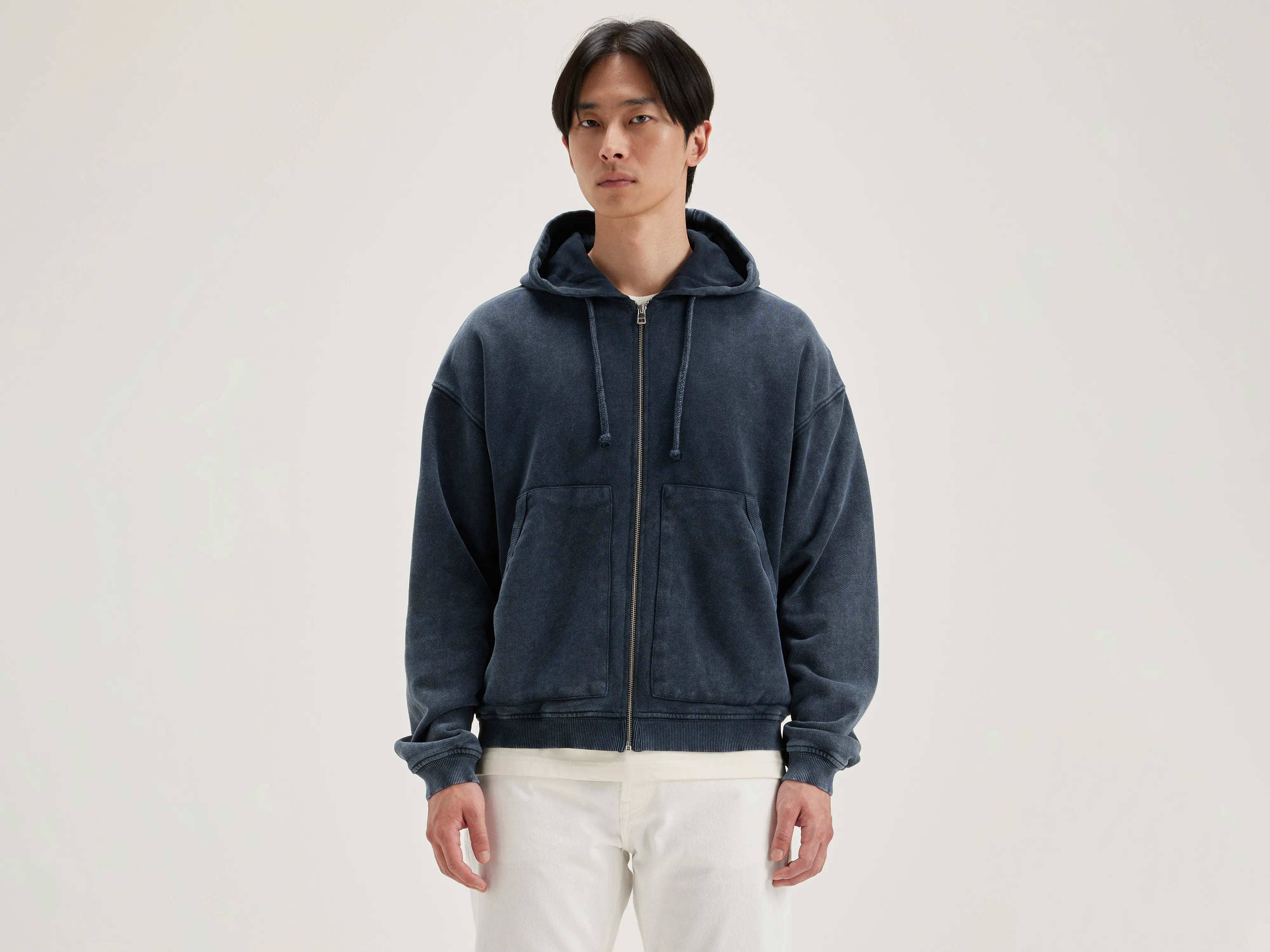 hoodie for relaxed mornings -Falkon zip-up hoodie (242 / M / BLACK BLUE)