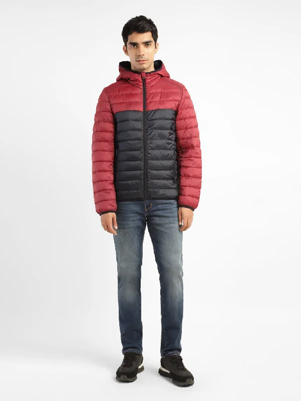 waterproof rain jacket-Men's Colorblock Red Quilted Jacket