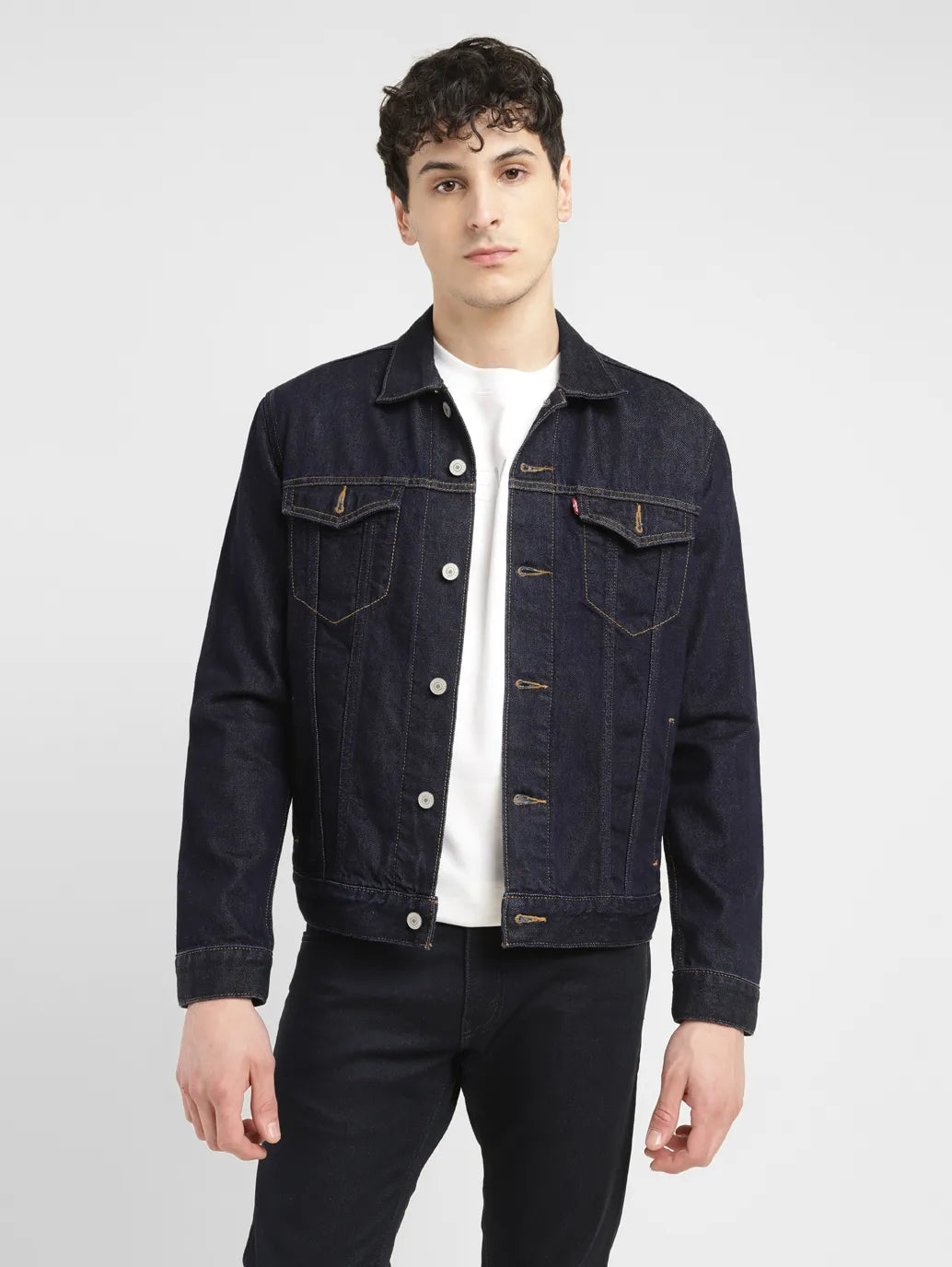 men’s multi-pocket jacket-Men's Embroidered Spread Collar Denim Jacket