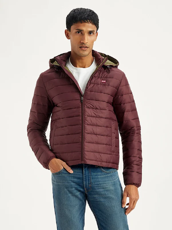 men’s padded winter jacket-Men's Quilted Maroon Hooded Puffer Jacket