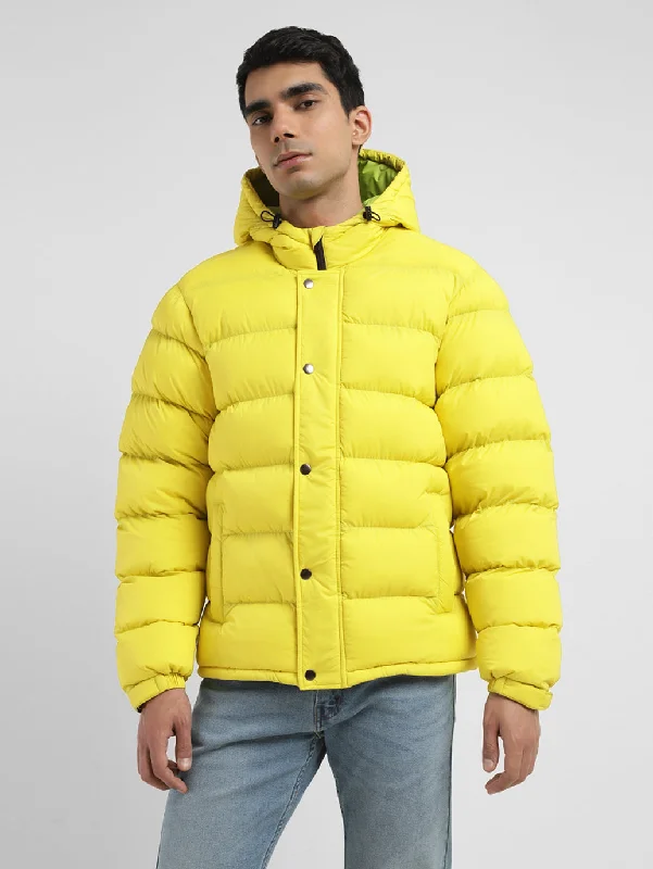 sporty running jacket for women-Men's Solid Yellow Quilted Jacket