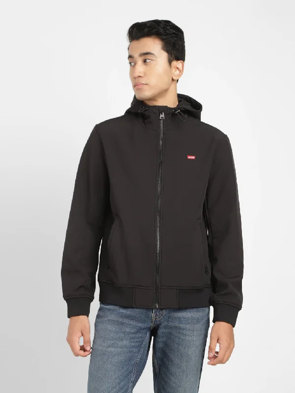 cold weather bomber jacket-Men's Solid Hooded Bomber Jacket