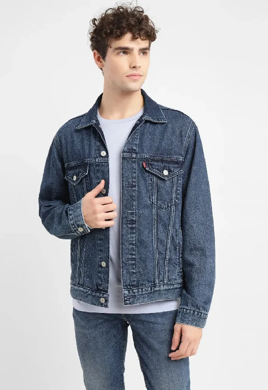 lightweight jacket for fall weather-Men's Solid Spread Collar Denim Jacket