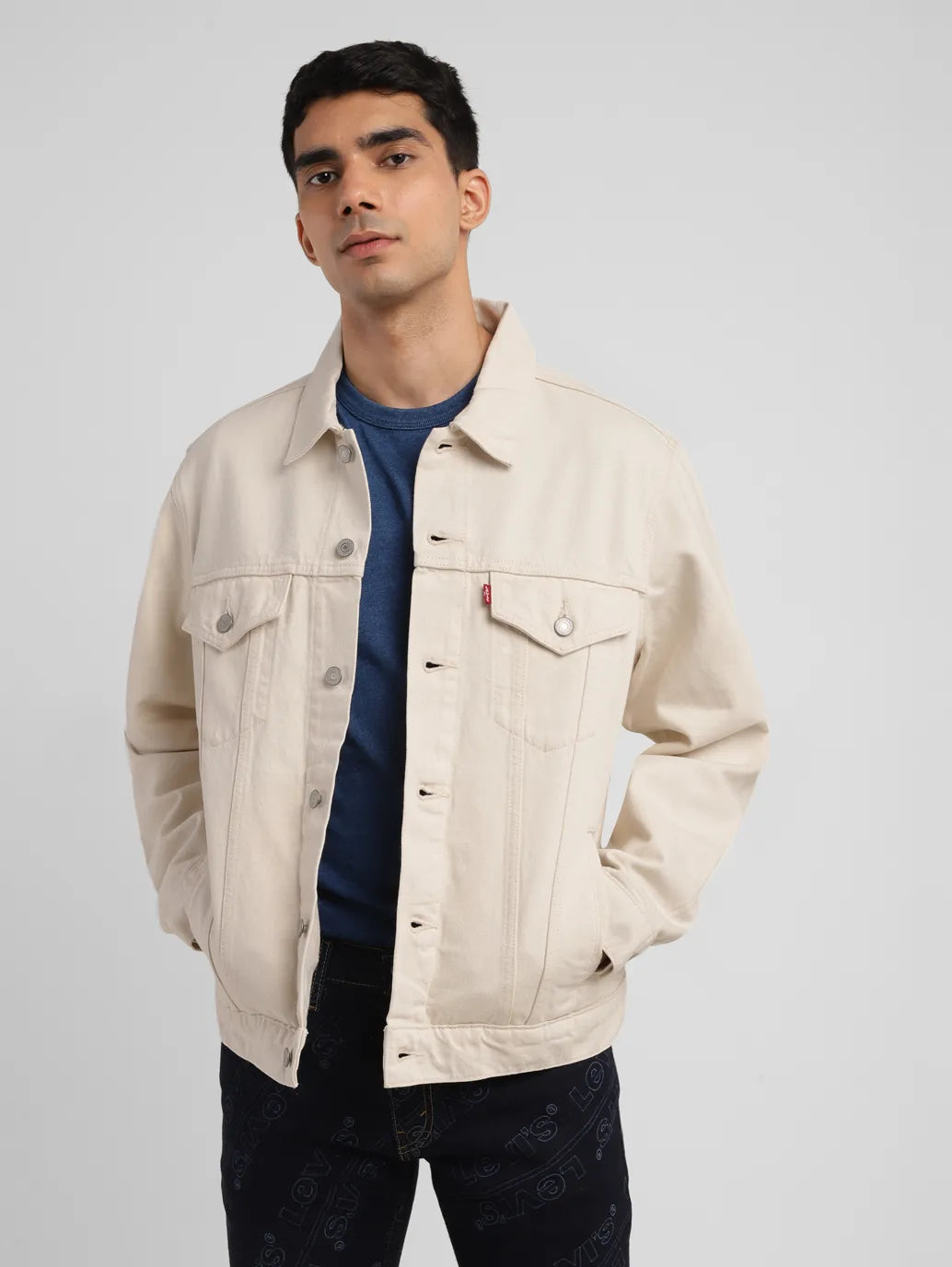 men’s athletic performance jacket-Men's Solid Off White Spread Collar Jacket