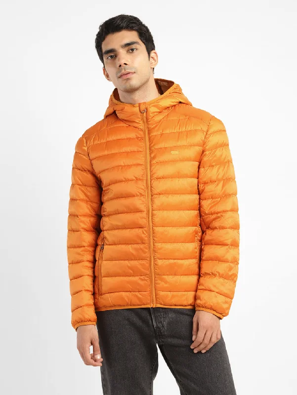 vintage bomber jacket-Men's Solid Orange Quilted Jacket