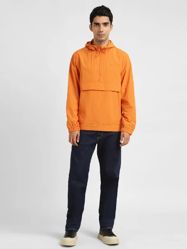 men’s bomber jacket with zipper-Men's Solid Orange Hooded Tailored Jacket