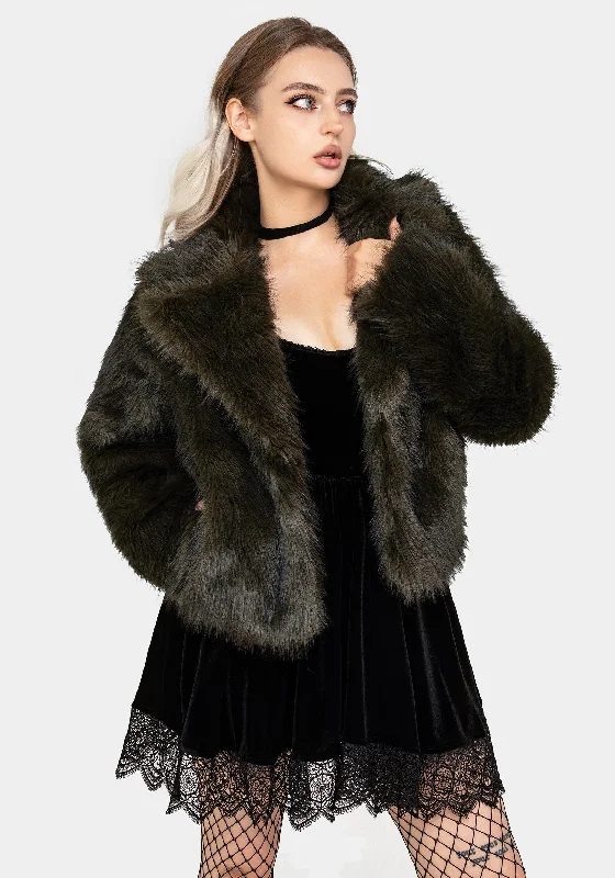 trench coat for women-Monstrum Cropped Faux Fur Jacket