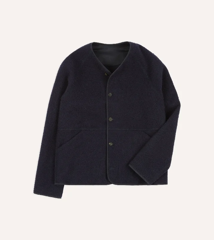 hoodie for warm autumn days -Navy Casentino Wool Cardigan