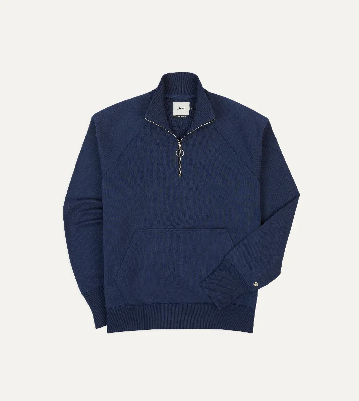 hoodie for indoor relaxation -Navy Cotton Quarter Zip Sweatshirt