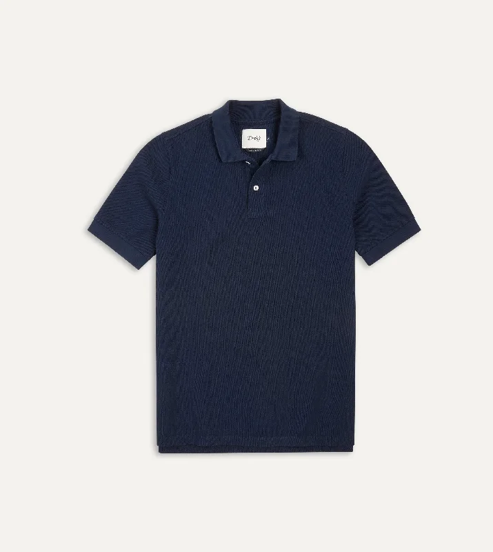 hoodie with statement zippers -Navy Piqué Cotton Polo Shirt