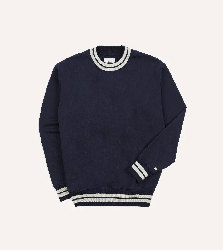 hoodie for adventurous spirit -Navy Striped Rib Cotton Jersey Sweatshirt