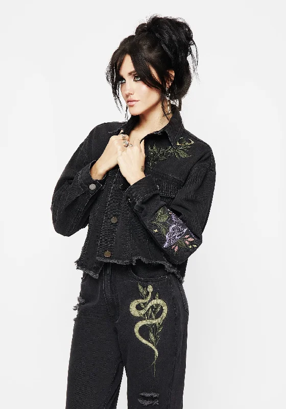 long sleeve jacket for fall-Nirah Embroidered Crop Denim Jacket