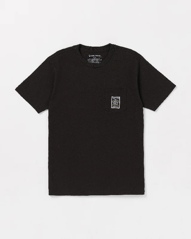 short sleeve high neck t-shirt -Pocket Label Short Sleeve Tee - Black