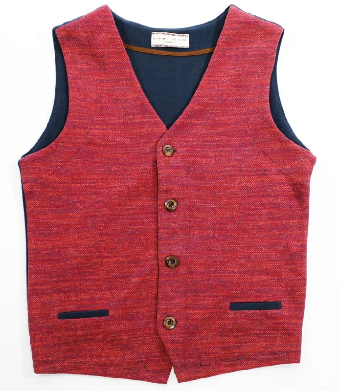 warm parka jacket for women-Red Heather Knit Vest