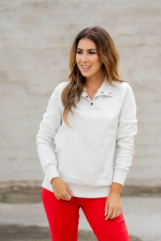 hoodie for stylish outdoor wear -Ribbed Four Button Pullover