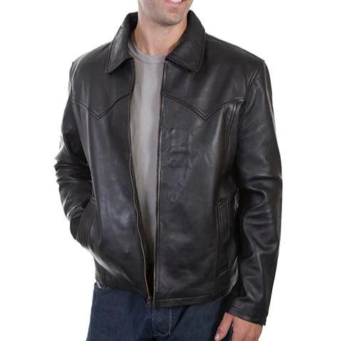 military style jacket-Scully Men's Western Yoke Concealed Carry Leather Jacket in Black