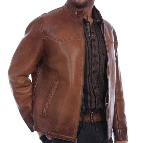 men’s padded winter jacket-Scully Men's Distressed Leather Sherpa Lined Jacket in Cognac