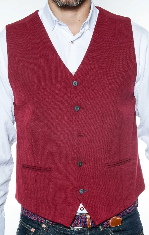 multi-pocket jacket for men-Solid Maroon Knit Vest