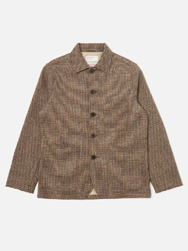 women’s warm winter jacket-Universal Works Harris Tweed Bakers Jacket in Brown