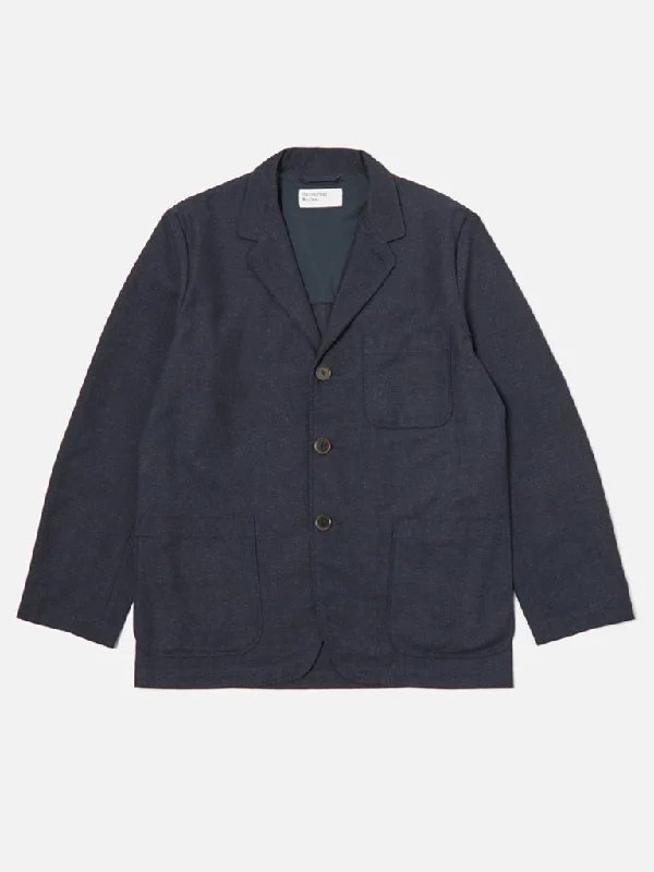 denim jacket for men-Universal Works Three Button Jacket in Birdseye Tweed Navy